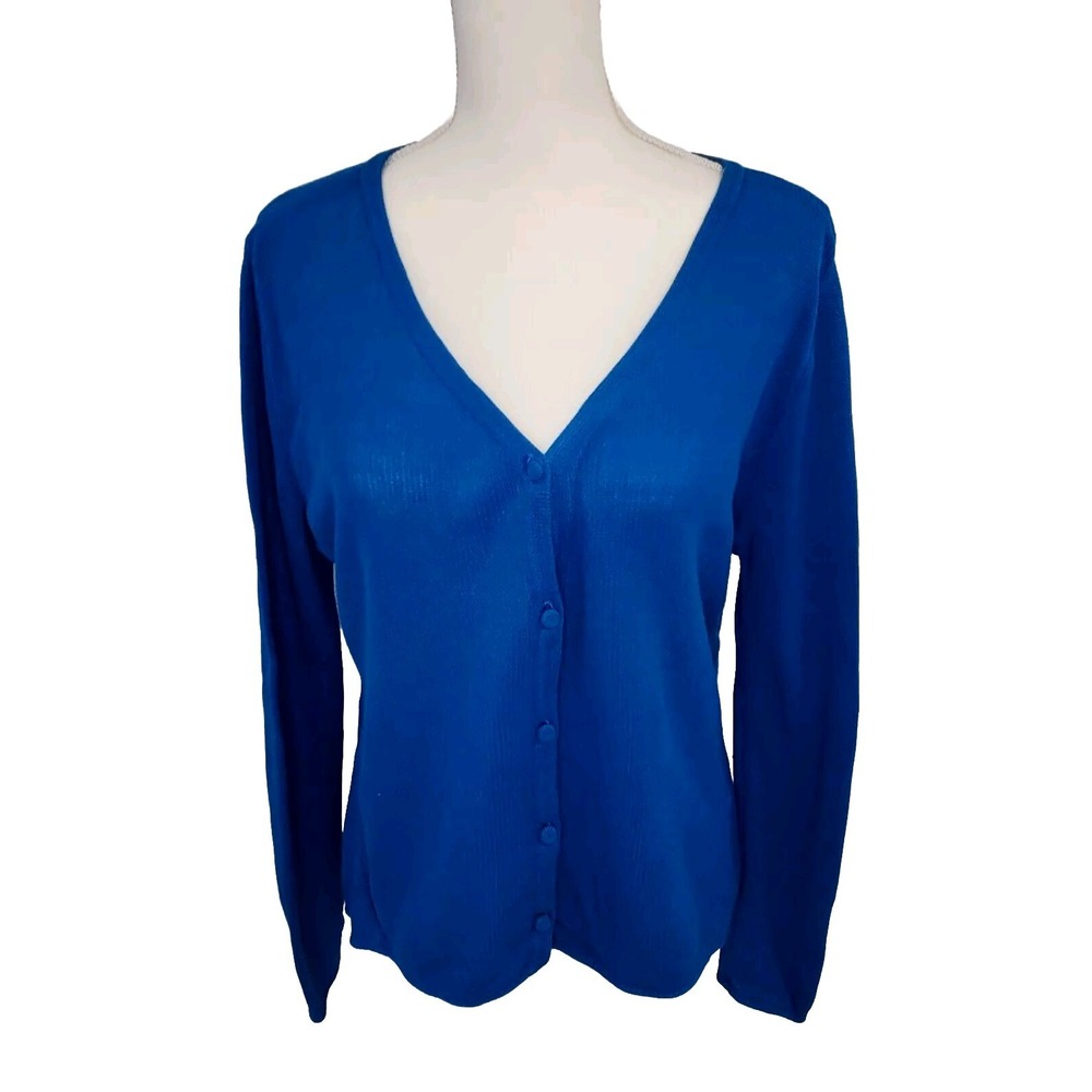 Alpaca International Blue V-Neck Button Front Cardigan Sweater Womens L/XL Peru‎